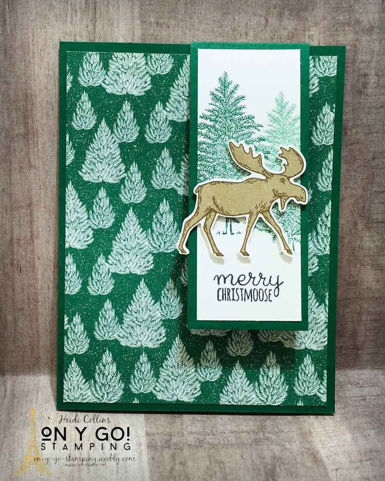 Fun fold cardmaking idea using the Merry Moose stamp set and 'Tis the Season patterned paper from Stampin' Up! This fun fold card design has a front flap that lifts up to open the card and is a quick and easy cardmaking idea!