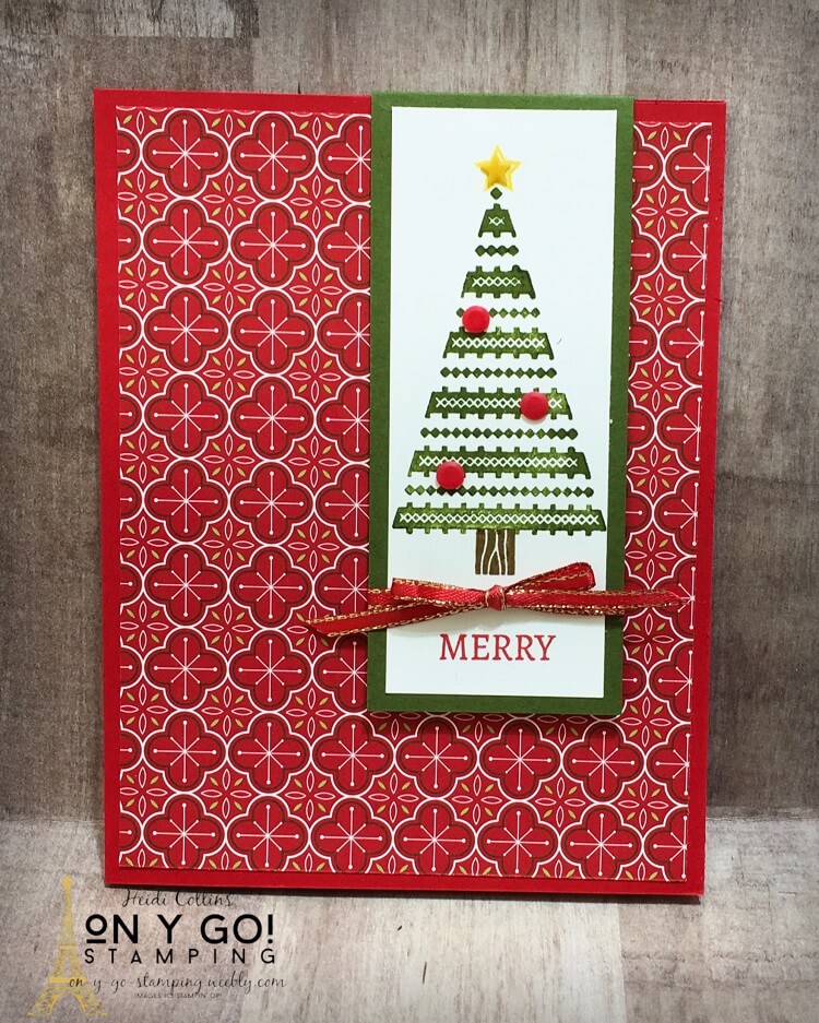 Fun fold card making idea with a Christmas card design using the Tree Angle stamp set and Heartwarming Hugs patterned paper from Stampin' Up! The Christmas tree on this quick and easy fun fold card lifts up to allow you to open the card.
