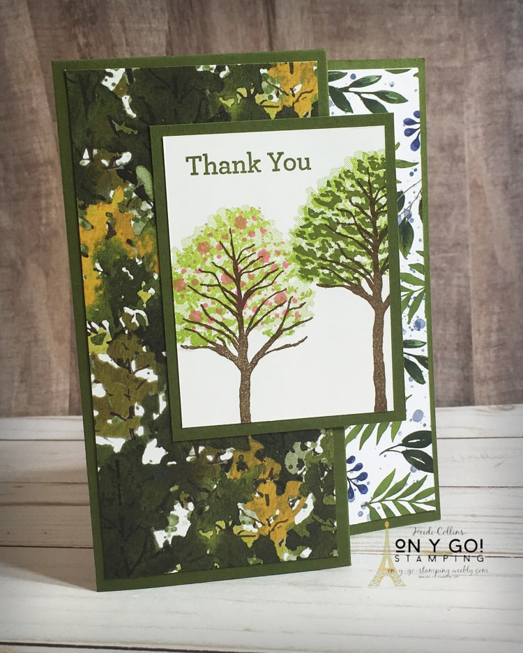 Sneak peek of the Beauty of the Earth suite of products from Stampin' Up! This Thank You card design is also a gift card holder. It uses the Beauty of Friendship stamps and the Beauty of the Earth patterned paper.
