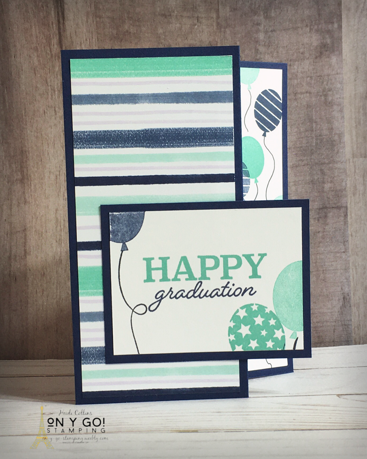 Graduation gift card holder using the So Much Happy stamp set and Playing with Patterns patterned paper from Stampin' Up! This card making idea is the perfect gift card holder for a graduation present.