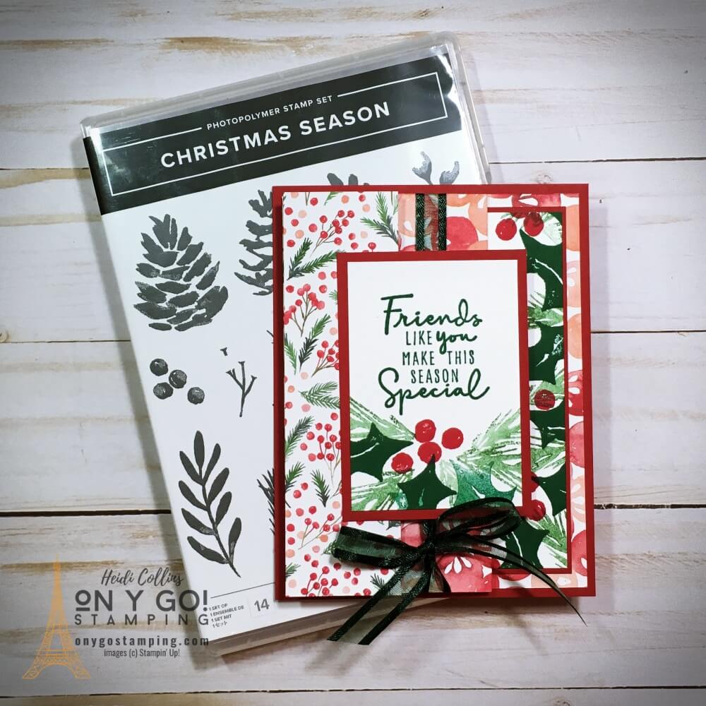 DIY holiday card with a fun fold! Show someone how special this season is with this fabulous fun fold design. This card uses the Christmas Season stamp set and Painted Christmas patterned paper from Stampin' Up!