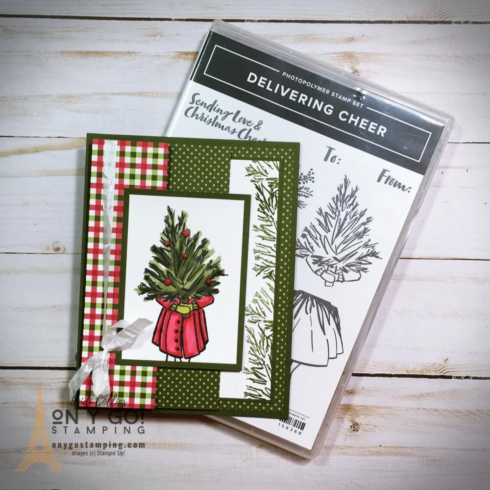 Fun fold card idea with the Delivering Cheer stamp set and Heartwarming Hugs patterned paper from Stampin' Up! 