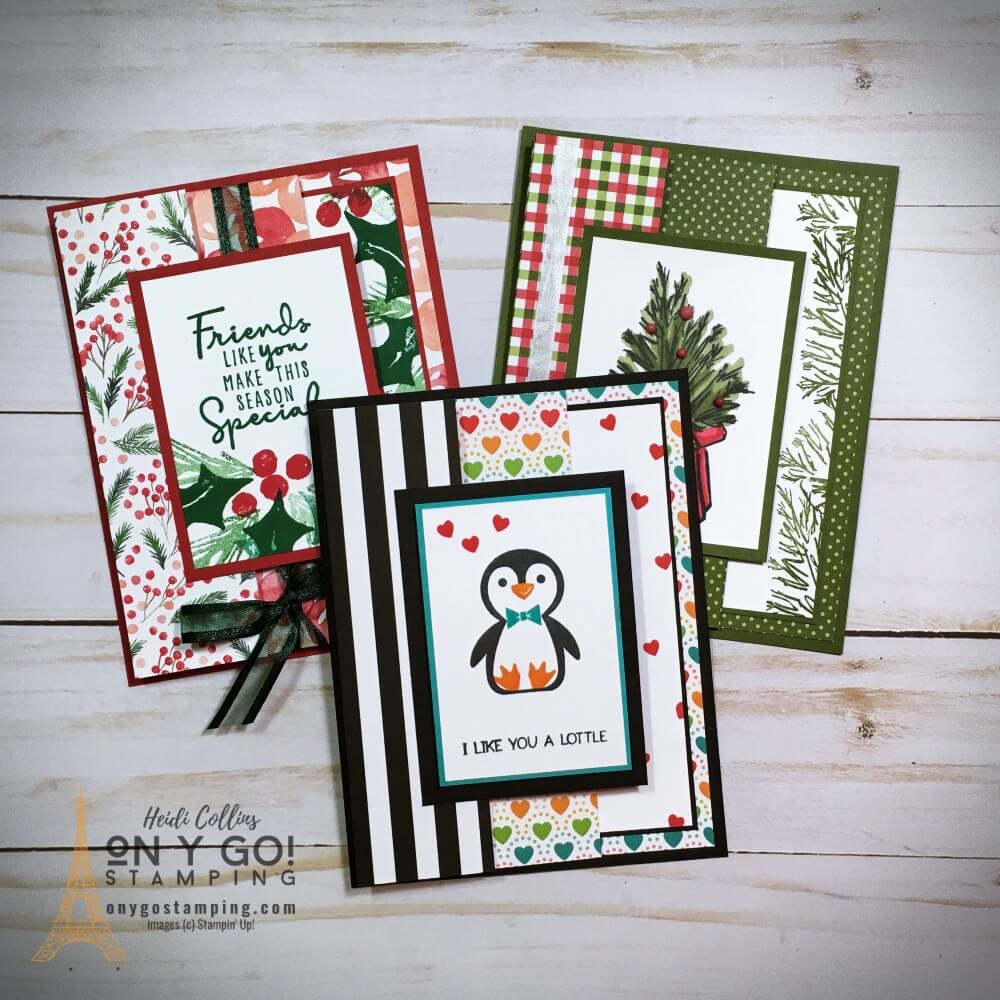 Easy fun fold card ideas with the cutting dimensions and supply lists. This fancy fold card layout shows off both sides of your patterned paper and is perfect for all sorts of occasions.