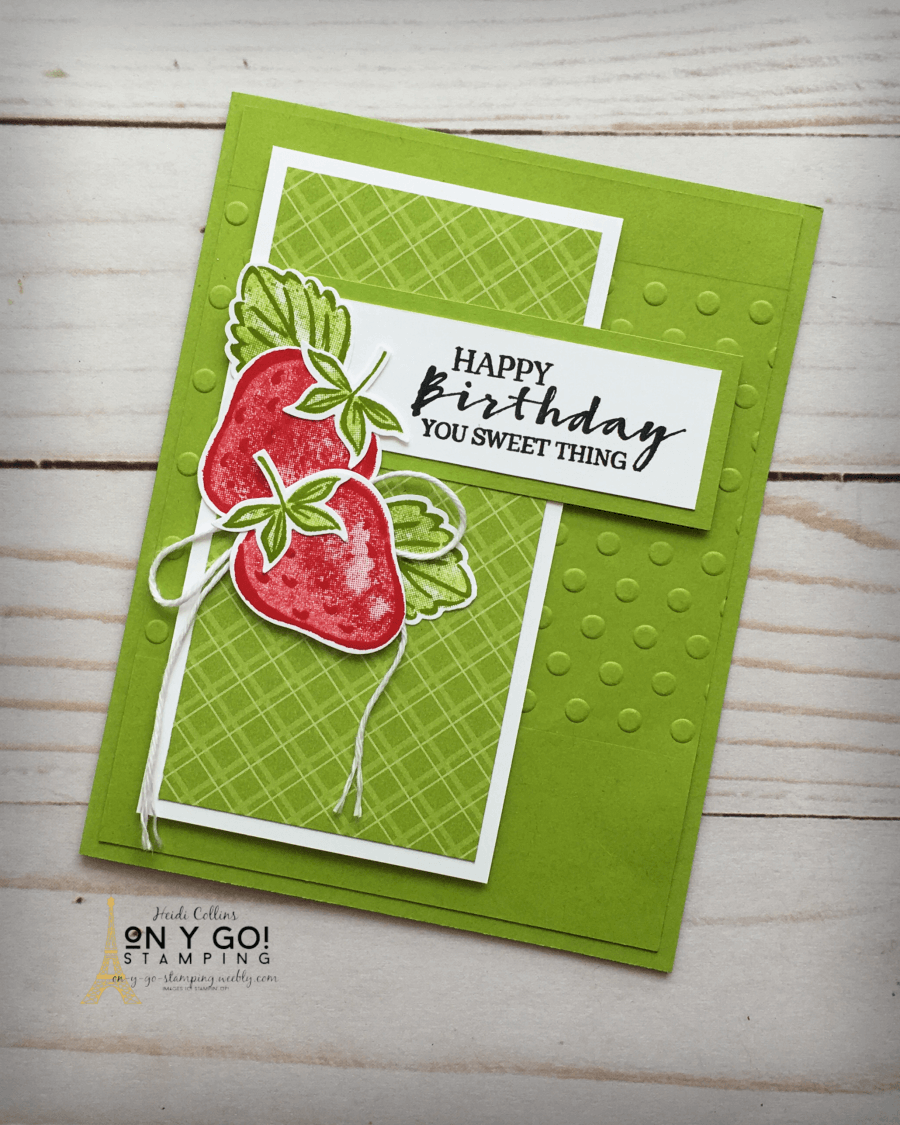 Cheery and bright birthday card idea with the Sweet Strawberry stamp set from Stampin' Up1 This handmade birthday card is the perfect birthday wish to brighten someone's day.