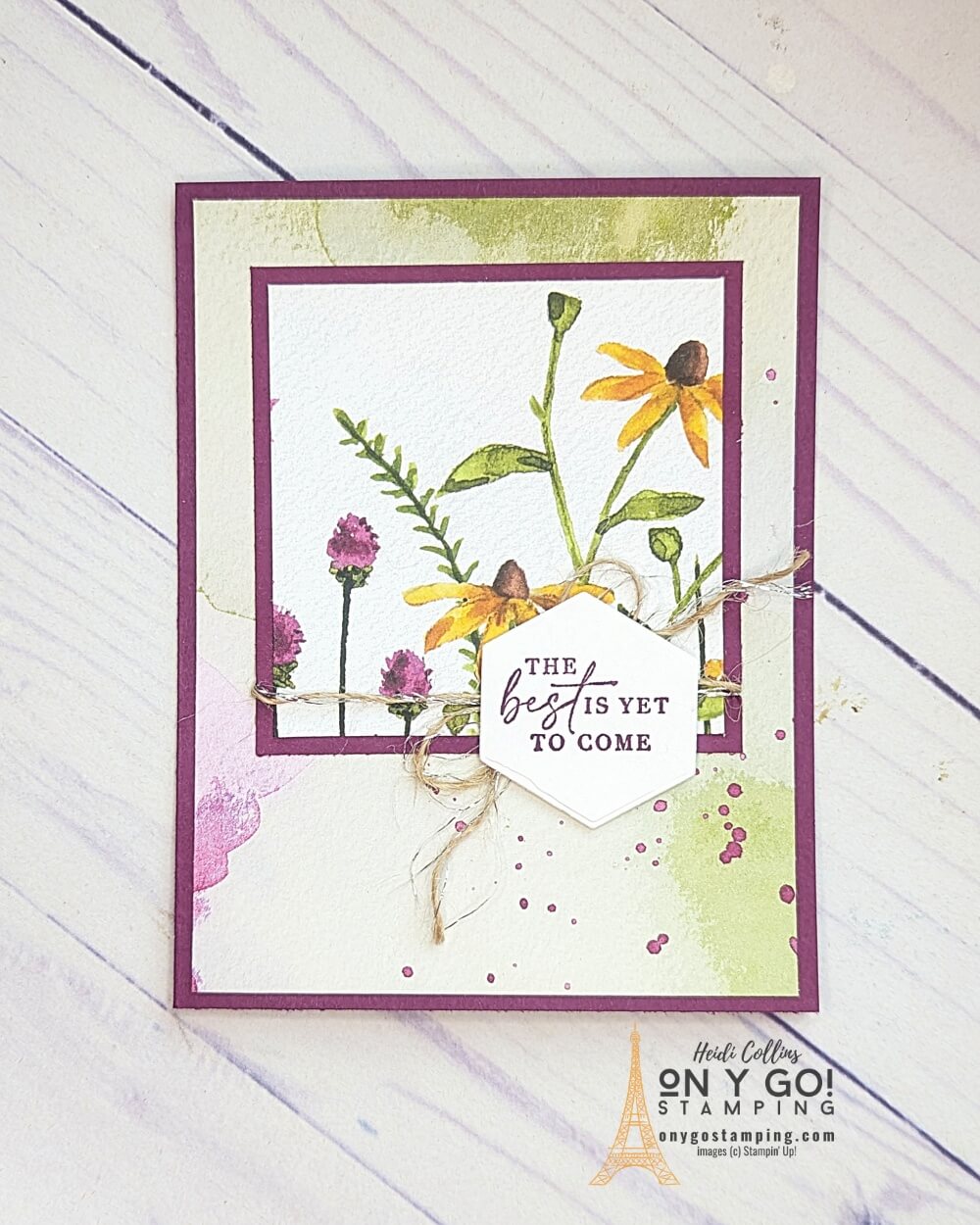 Handmade floral card from a simply card sketch using the Dainty Flowers patterned paper from Stampin' Up! This paper is only available during sale-A-Bration 2023.