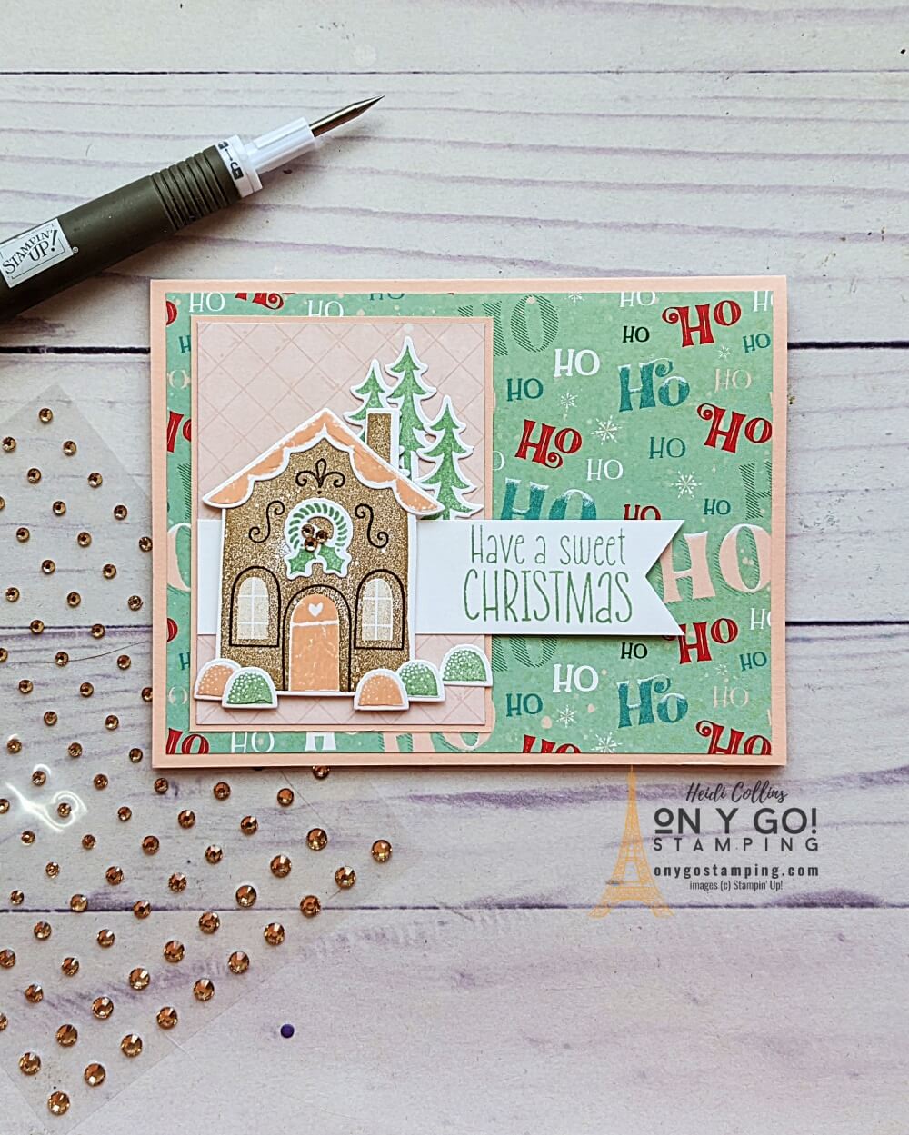 Handmade Christmas card idea based on a simple card sketch. This card uses the Sweet Gingerbread stamp set from Stampin' Up!®