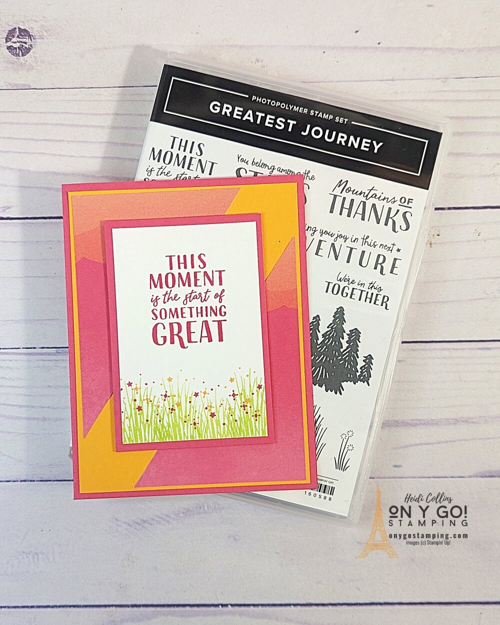 Quick and easy handmade card based on a card sketch. Card uses the Greatest Journey stamp set and Enjoy the Journey patterned paper from Stampin' Up!