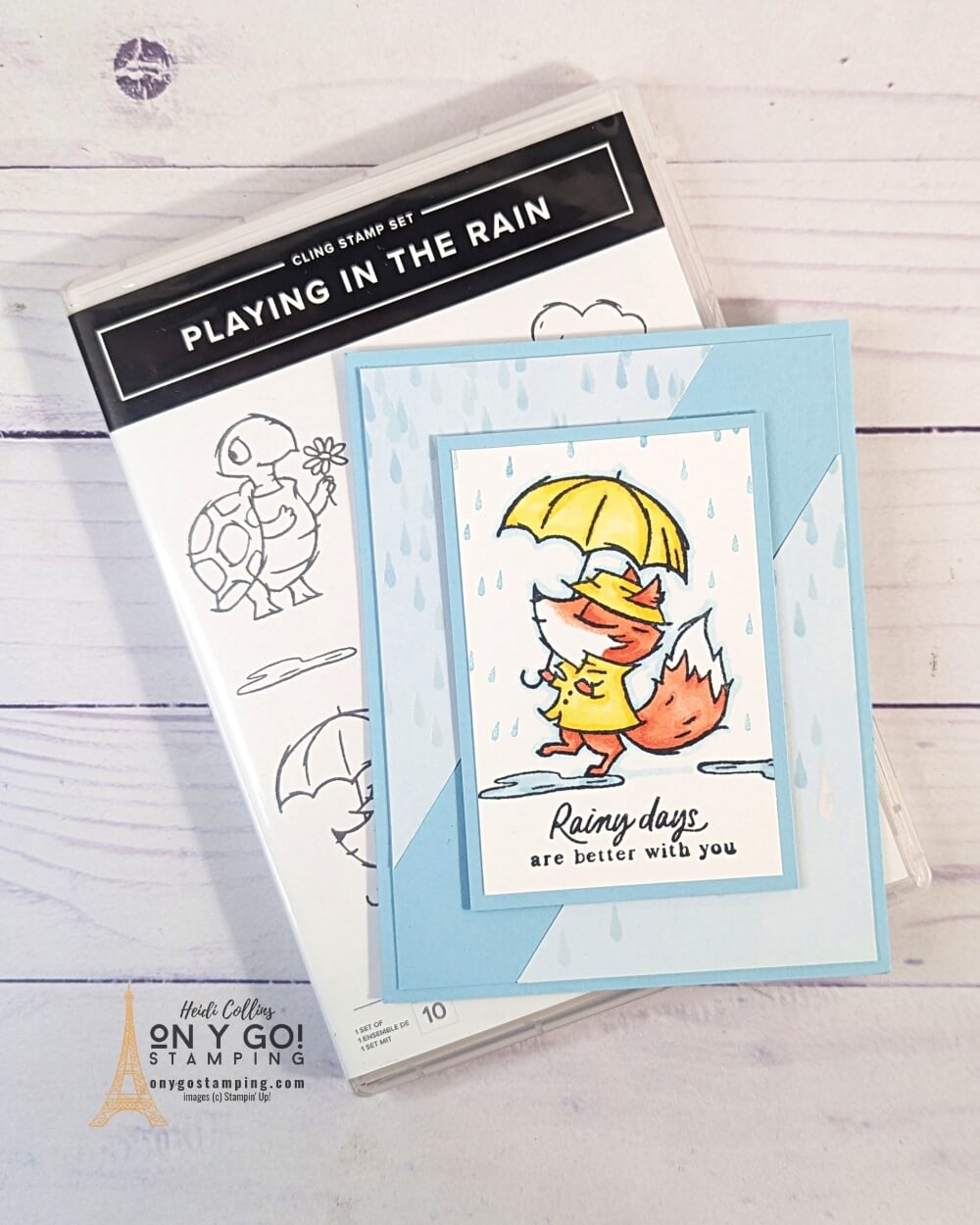 Use a simple card sketch to create a quick and easy card with the Playing in the Rain stamp set and Rain or Shine patterned paper from Stampin' Up!