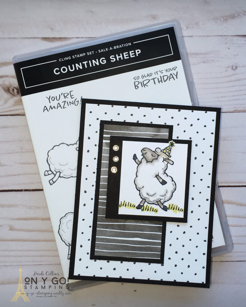 Get FREE stamps and patterned paper during Sale-A-Bration 2021 like the County Sheep stamp set and Beautifully Penned Designer Series Paper. Here is a great over-the-hill birthday card idea. 