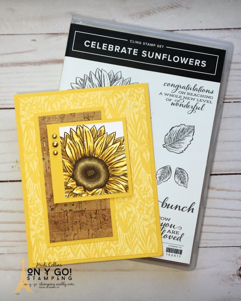 Beautiful floral card idea for summer with the Celebrate Sunflowers stamp set and new cork specialty paper. 
