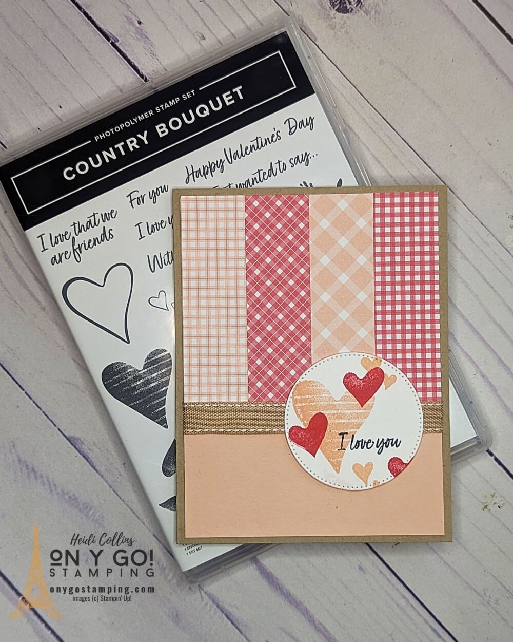 Use the new Country Bouquet stamp set and Country Gingham patterned paper from Stampin' Up!® with a card sketch to create an easy handmade Valentine's Day card.