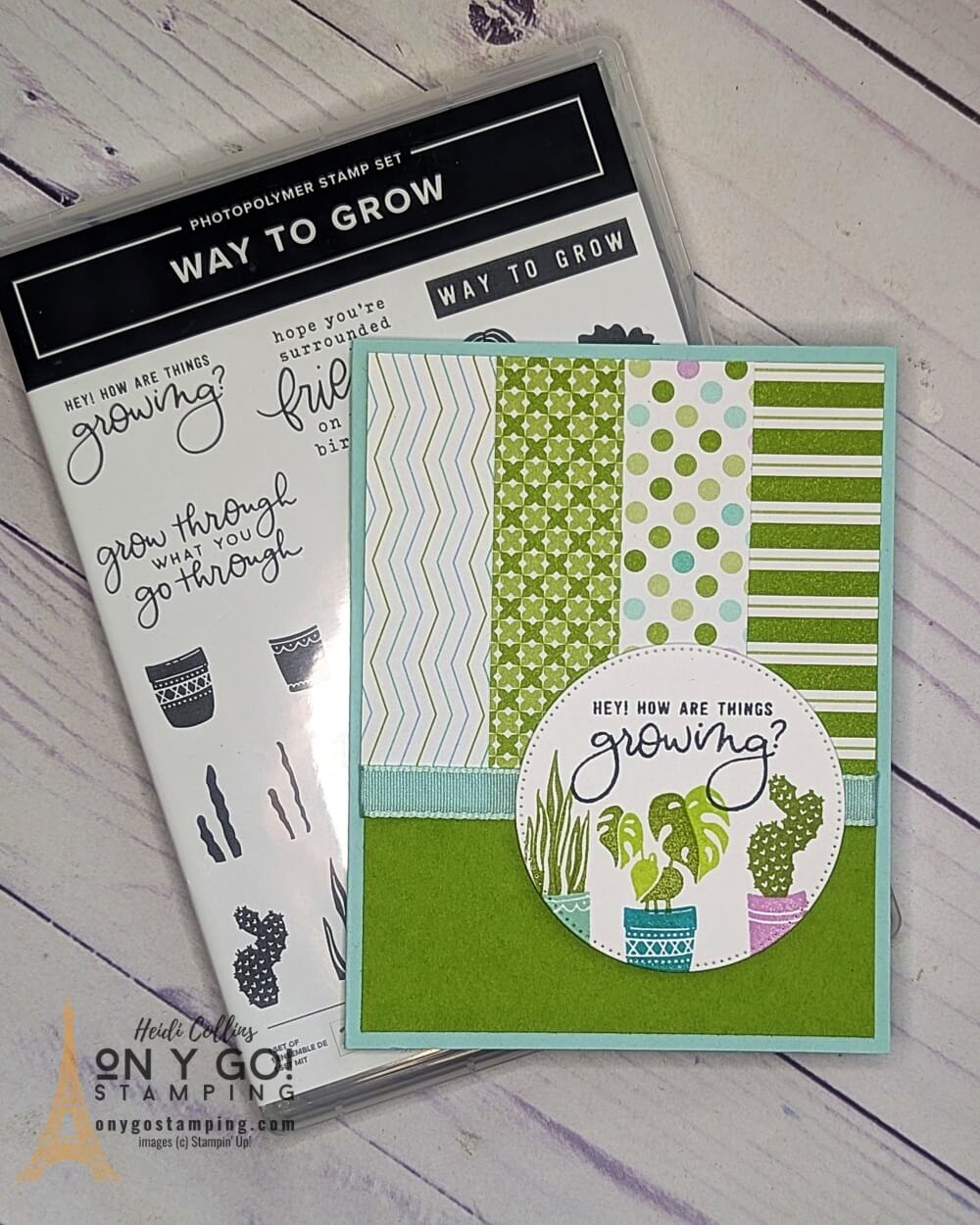 Quick and easy handmade card from a card sketch with the Way to Grow stamp set and Dandy Designs patterned paper from Stampin' Up!®