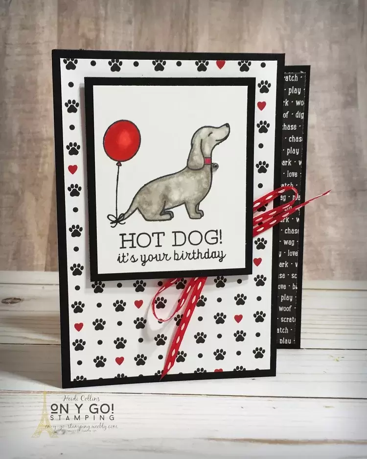 Fun fold card idea for a birthday card. This z fold card uses the Playful Pets patterned paper and Hot Dog stamp set from Stampin' Up!