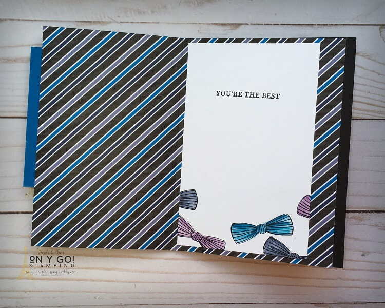 Inside of a Father's Day card. This fancy fold card uses the Handsomely Suited stamp set and Well Suited patterned paper from Stampin' Up!