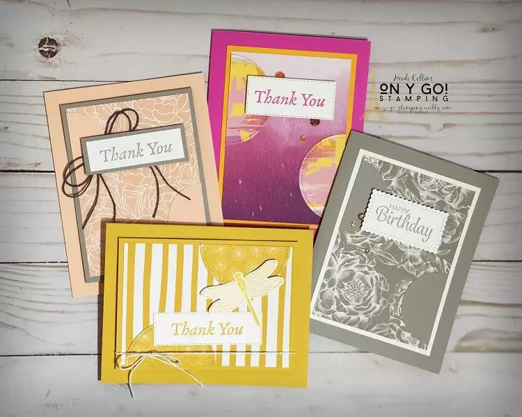 Quick card ideas using a card sketch and patterned paper. Great for thank you cards, birthday cards, and all your handmade cards.