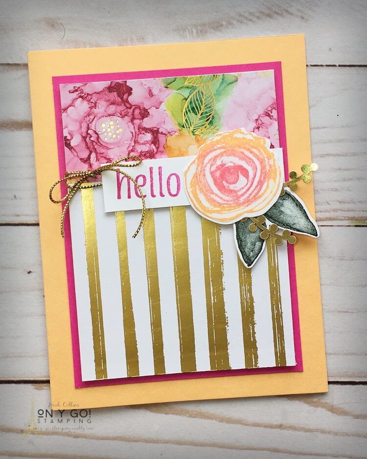 Elegant floral card design that is quick and easy to make because it is based on a simple card sketch. This card uses the Expressions in Ink patterned paper and Artistically Inked stamp set from Stampin' Up!