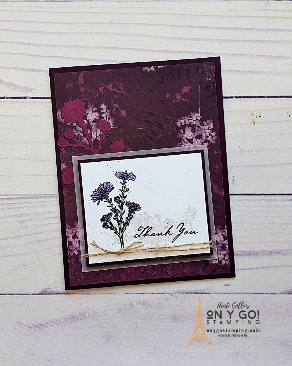 Beautiful thank you card idea using the Nature's Harvest stamp set from Stampin' Up! and the Pretty Prints patterned paper.