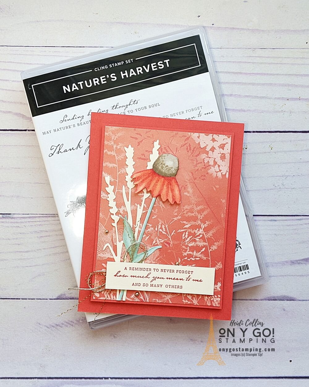Use Stampin' Blends alcohol markers to color die-cut pieces like this flower cut with the Harvest dies from Stampin' Up!® Card also uses the Pretty Prints patterned paper.