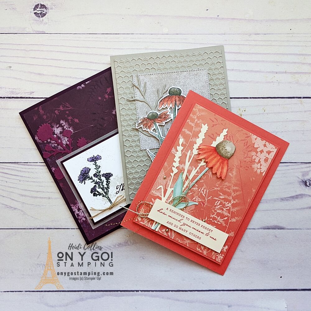 Create beautiful fall cards using the Nature's Harvest stamp set and Sun Prints and Pretty Prints patterned papers from Stampin' Up!®