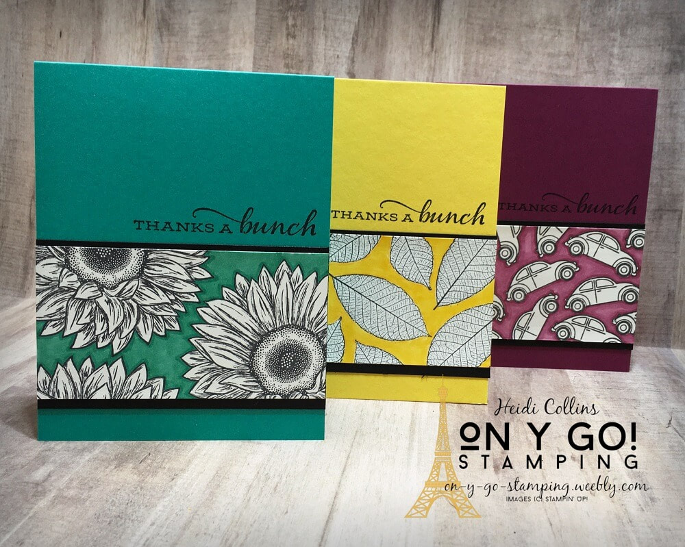 Quick and easy card making idea for a monochromatic card design using the Celebrate Sunflowers, Rooted in Nature, and Coming Home stamp sets.
