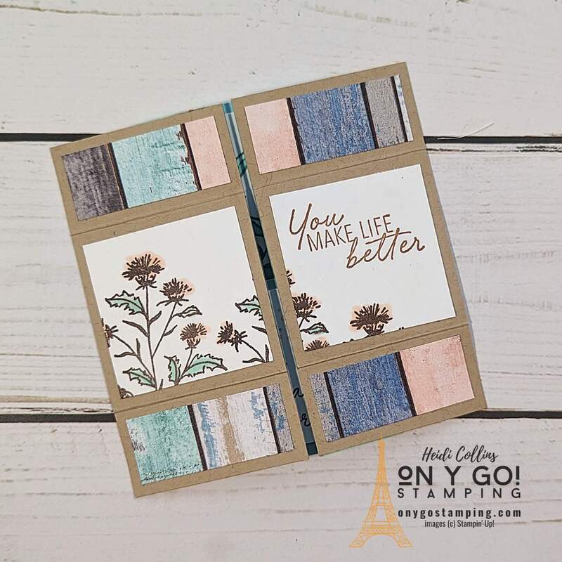 Never-Ending card made with the Thoughtful Wishes stamp set and the Country Woods patterned paper from Stampin' Up!®️ See how this card opens and is made in the video tutorial.