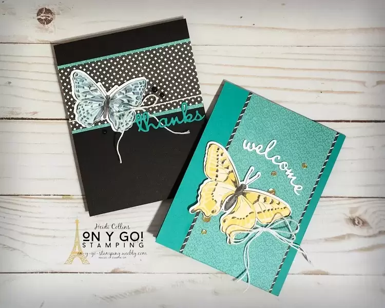 Card making ideas without rubber stamps using the Butterfly Brilliance Collection with the Butterfly Bijou and True Love patterned papers from Stampin' Up!