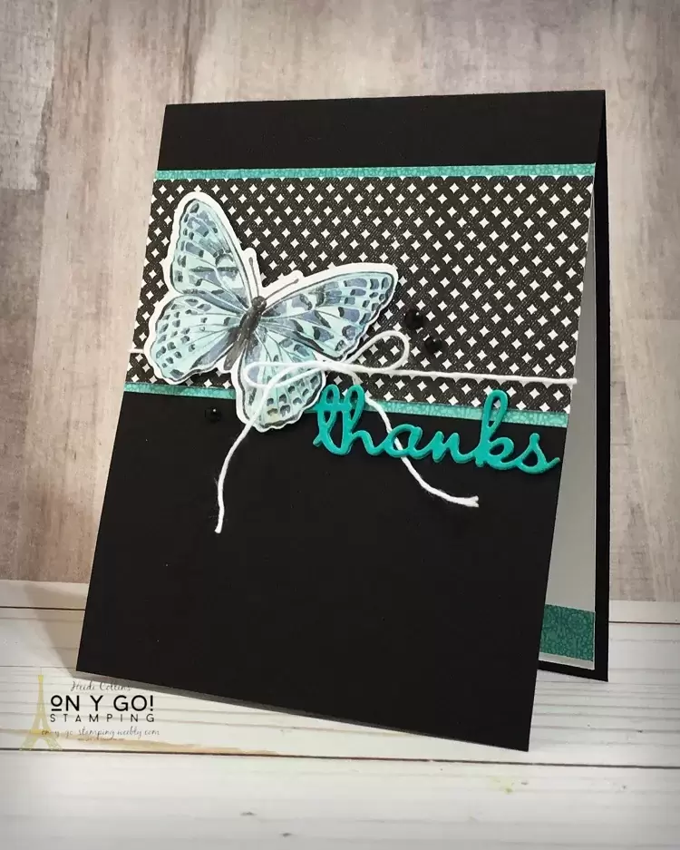 Thank you card idea with the Butterfly Brilliance Collection and the True Love scrapbook paper from Stampin' Up!