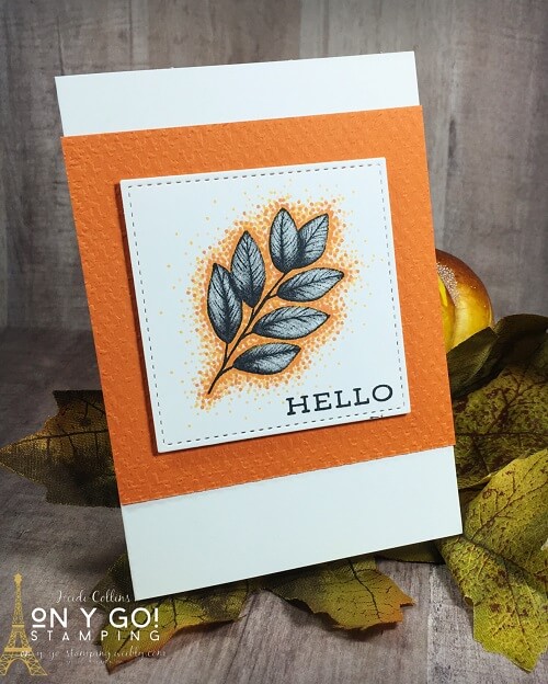 Simple card design using the Forever Fern stamp set from Stampin' Up! and the pointillism coloring technique on a note card.