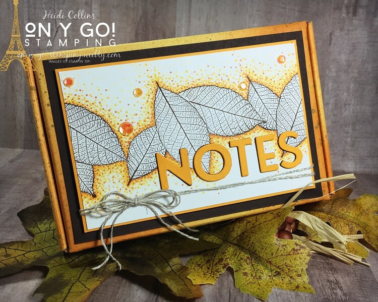Small gift box for note cards using a mini Paper Pumpkin box and the Rooted in Nature stamp set from Stampin' Up! Complete directions on how to use Pointillism to color around the rubber stamped images.