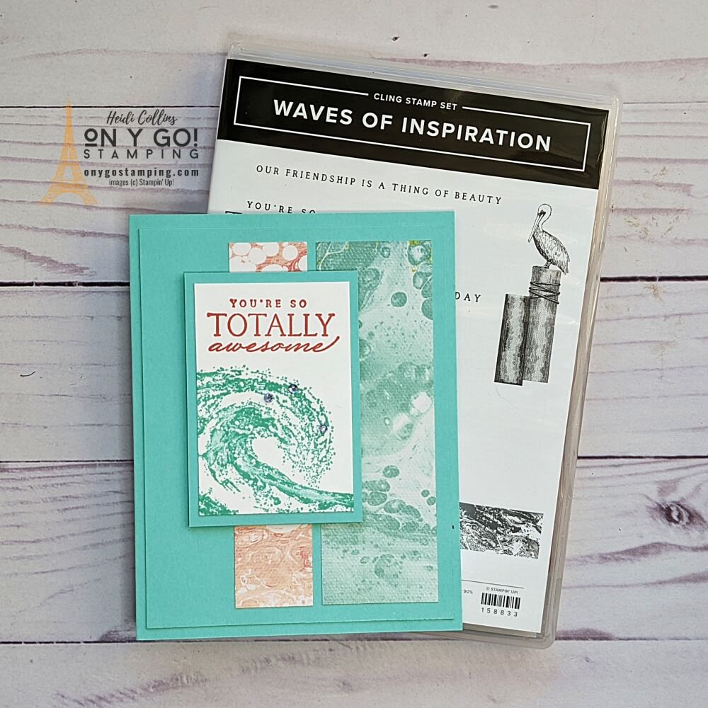 Create a quick card with the Waves of Inspiration stamp set and a simple card sketch. This card also uses the Waves of the Ocean patterned paper from Stampin' Up!