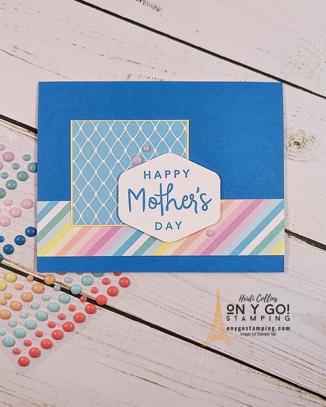 Easy handmade Mother's Day card made from a One Sheet Wonder pattern idea. This card uses the Lighter Than Air patterned paper with the Heartfelt Hellos stamp set. 