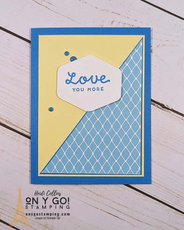 Quick and easy handmade card using a One Sheet Wonder pattern idea. This card uses the Lighter Than Air patterned paper and the Heartfelt Hellos stamp set.