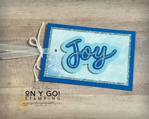 Holiday gift tag using the Snowflake Splendor patterned paper and the Joy dies from the Peace and Joy Bundle from Stampin' Up!