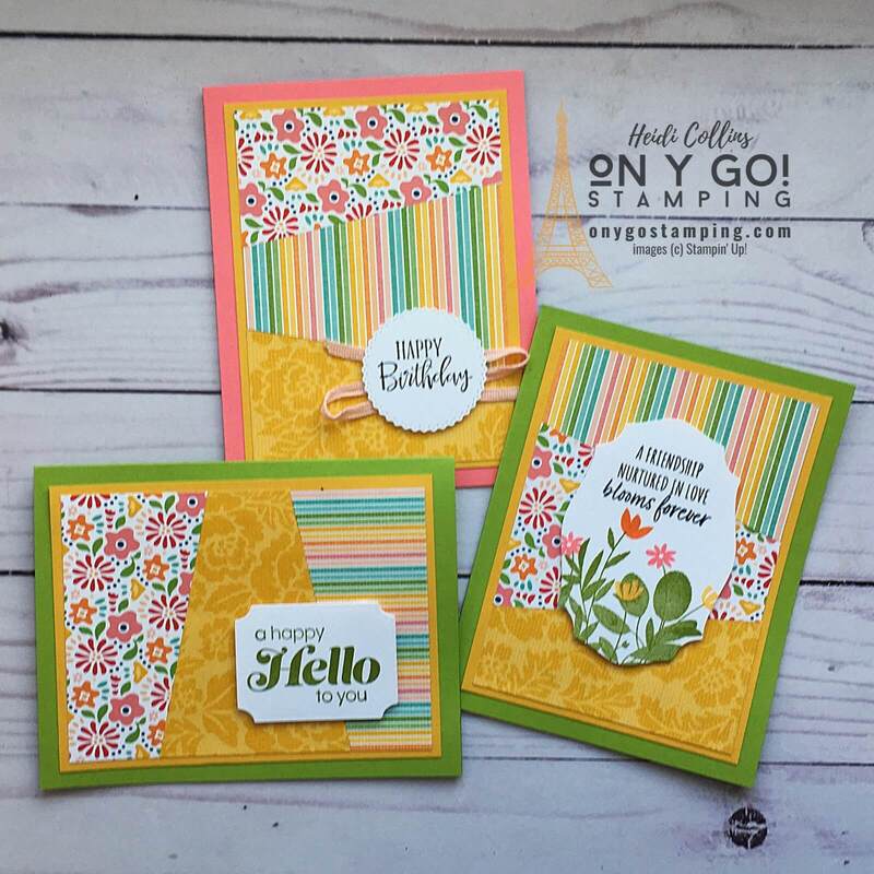 Quick and easy card ideas using patterned paper! Sample cards made with the Pattern Party paper from Stampin' Up! plus more samples on the website.