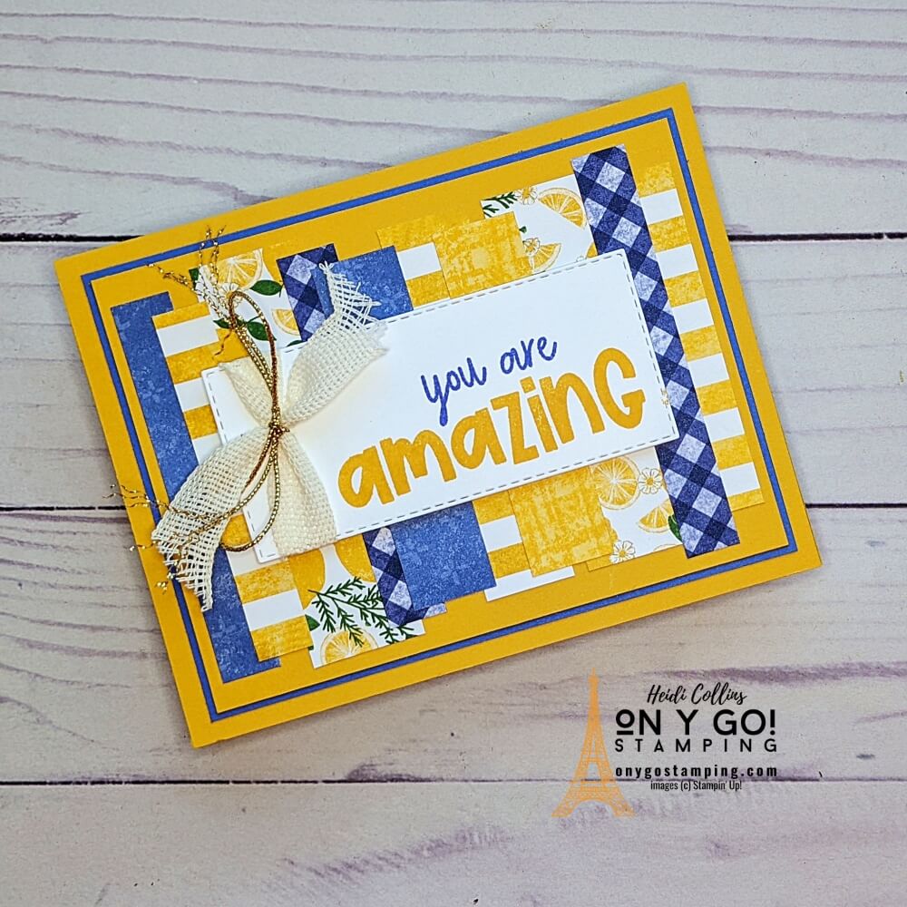 An easy card idea using the Amazing Phrasing Sale-A-Bration stamp set (get it free!) and scraps of patterned paper from the Tea Boutique suite from Stampin' Up!®