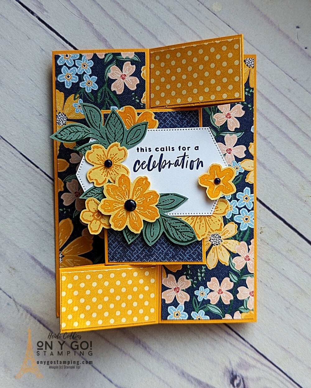 Create a stunning pop out gate fold card with the Petal Park stamp set from Stampin' Up!® and Regency Park DSP--perfect for any occasion! With an adorable floral design and the coordinating paper, this card will be sure to make a lasting impression. The bright colors will really make the card stand out--and you won't want to miss out on this fun fold card design!