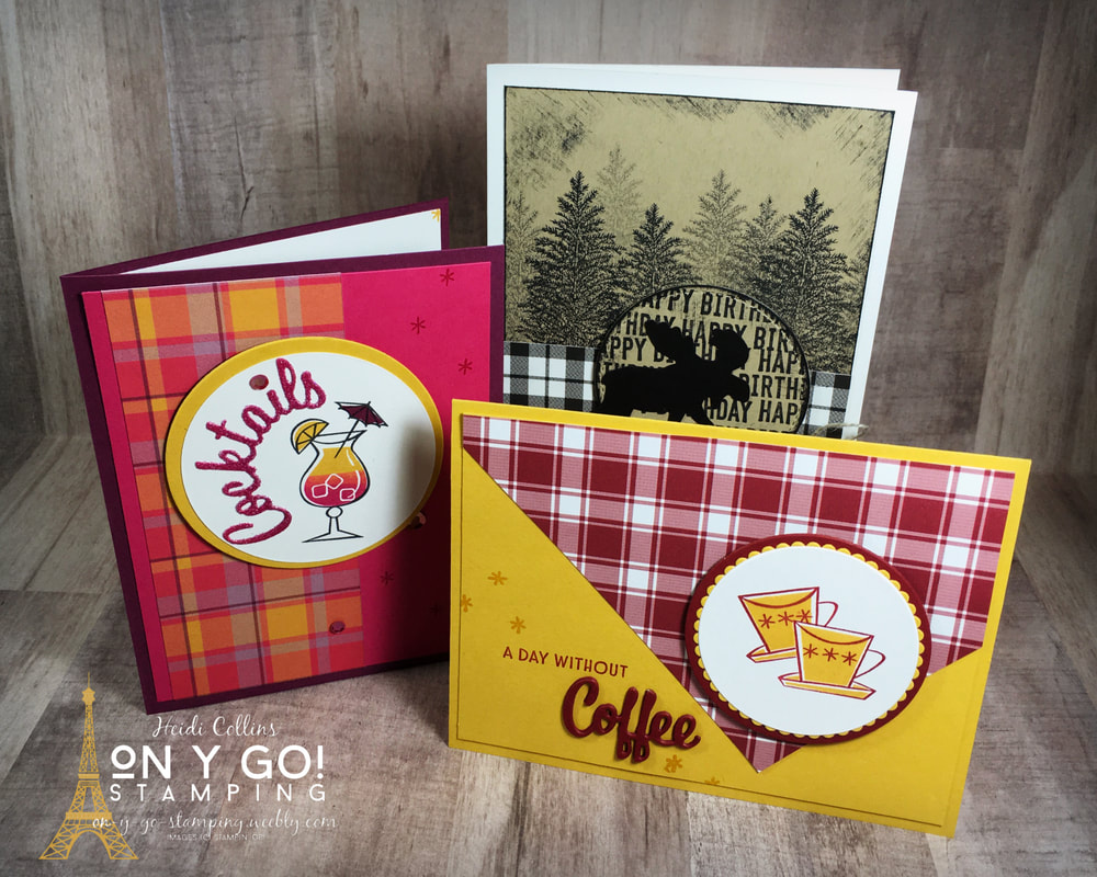 Card making ideas using the Plaid Tidings Designer Series Paper from Stampin' Up! These cards also feature the Merry Moose and Nothing's Better Than stamp sets.