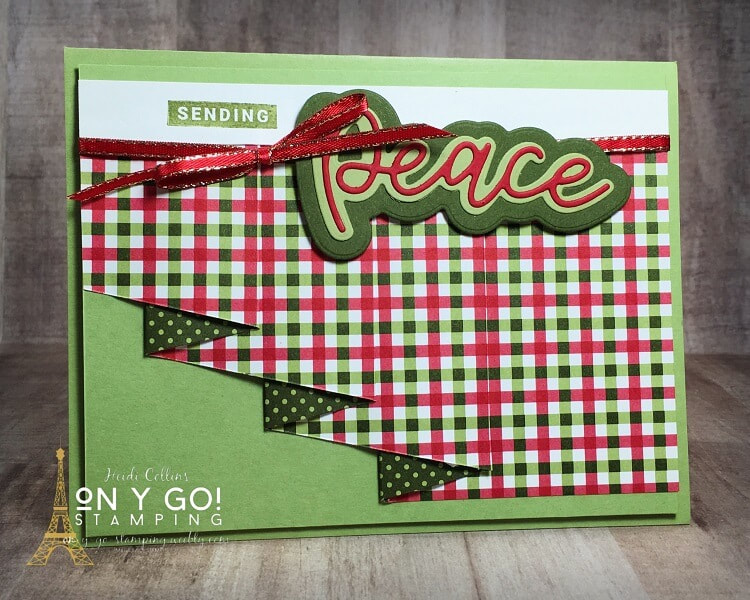 An easy card making idea using the Heartwarming Hugs patterned paper, the Peace & Joy stamp set, and the Joy dies from Stampin' Up! This easy fun fold card idea features a drapery fold.