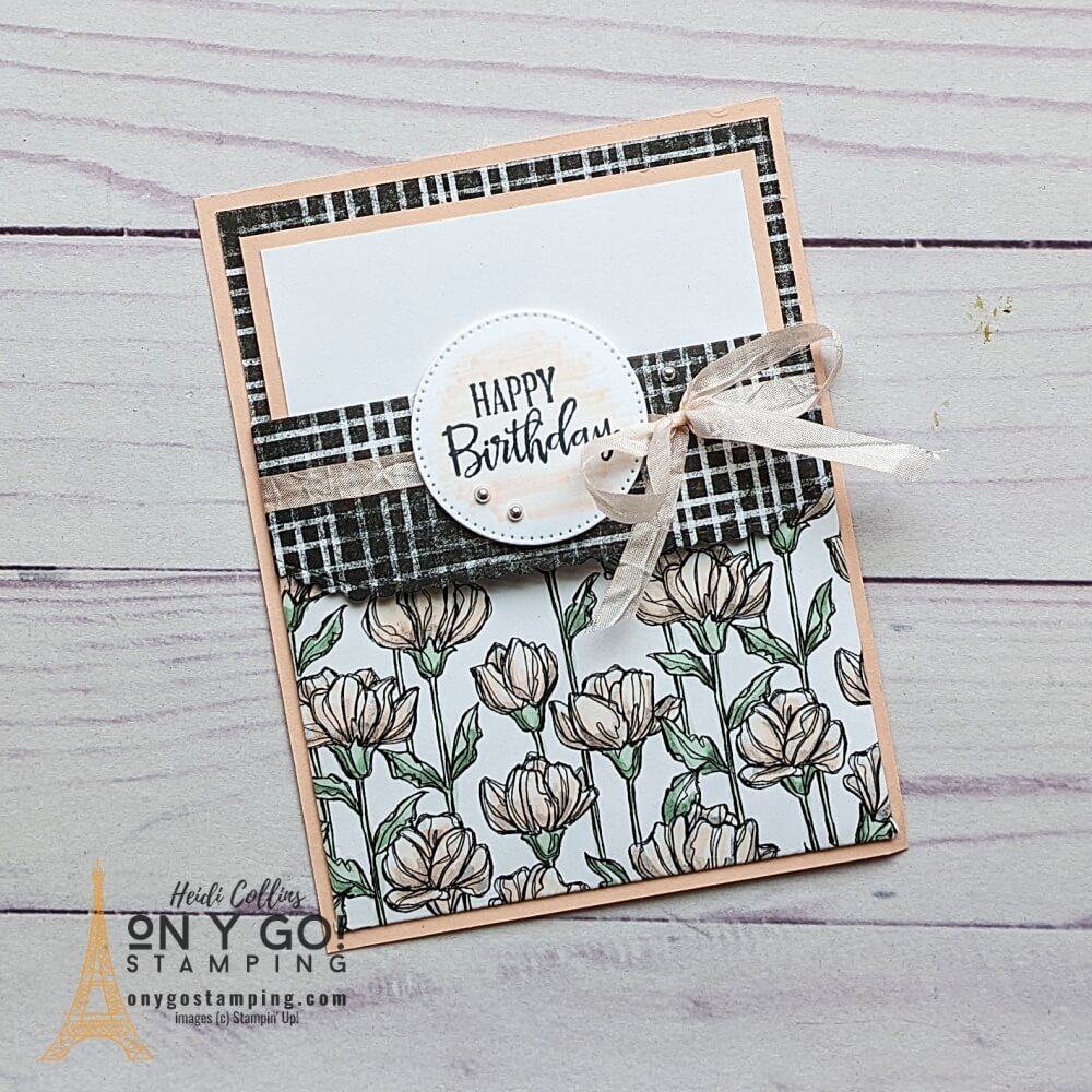 The Perfectly Penciled patterned paper from Stampin' Up!® is perfect for coloring. Make it match your project in any color! See how to create this fun fold pocket card.