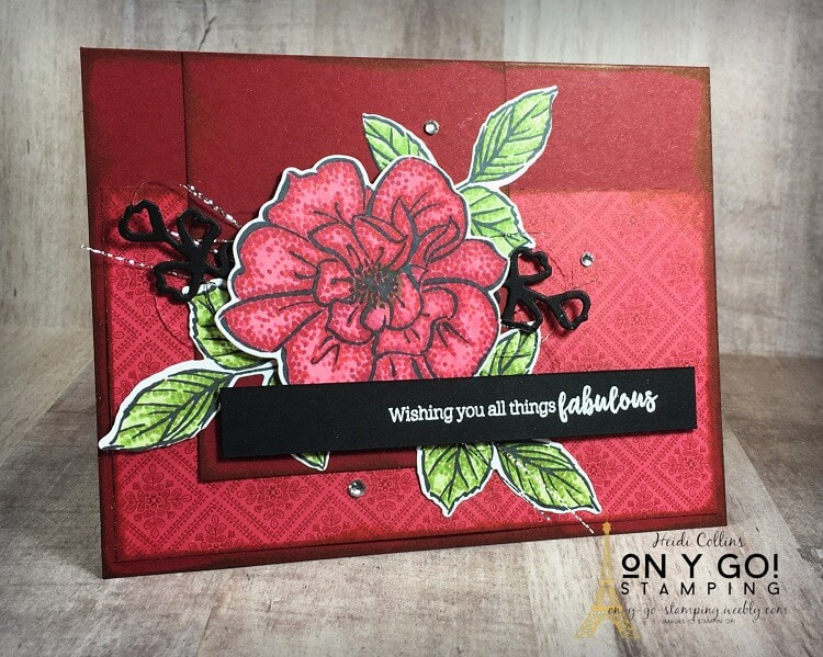 Elegant handmade card design using the To a Wild Rose stamp set from Stampin' Up! and the card making technique: coloring with pointillism. 