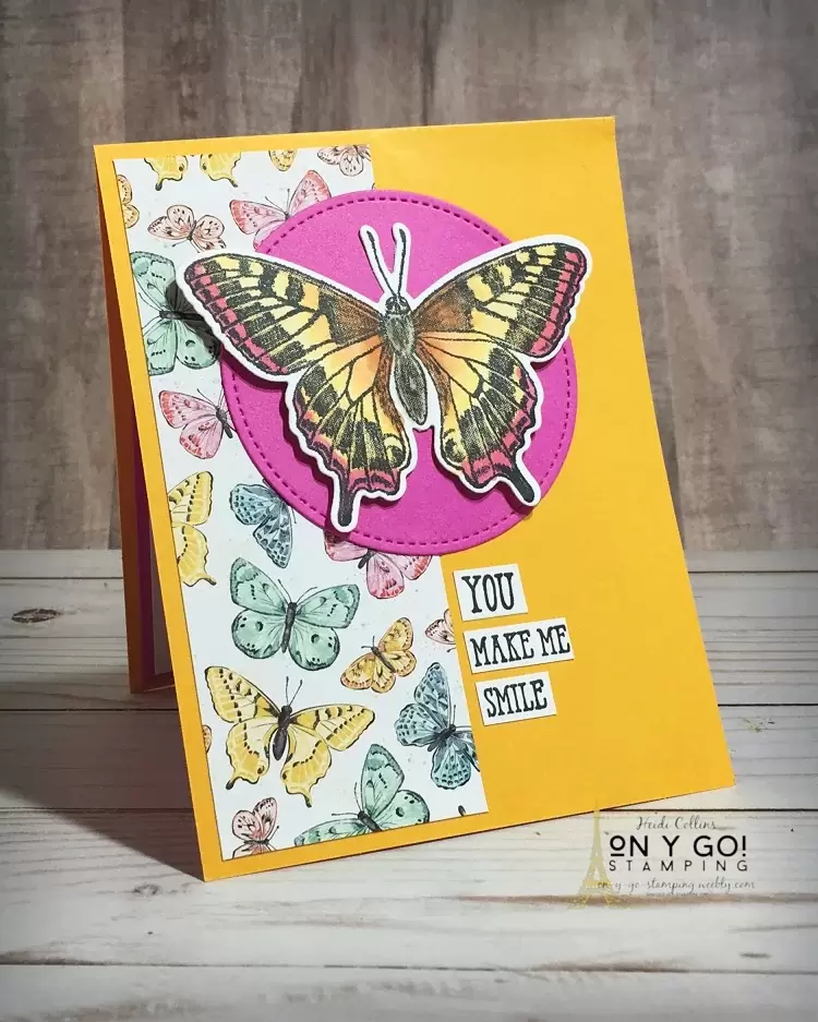 Spring card idea using the Butterfly Brilliance stamp set from Stampin' Up! Open this pop and twist fun fold card for a surprise! Butterflies pop out when you open this handmade card.