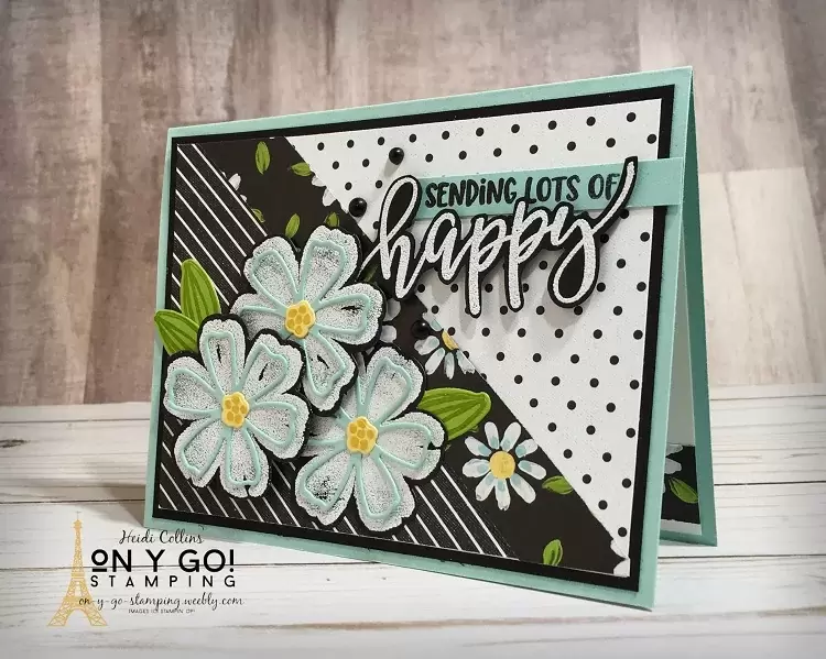 Floral card design with the Pretty Perennial stamp set and Flower and Field and True Love patterned paper from Stampin' Up! Get the Flower and Field patterned paper free during Sale-a-bration 2021