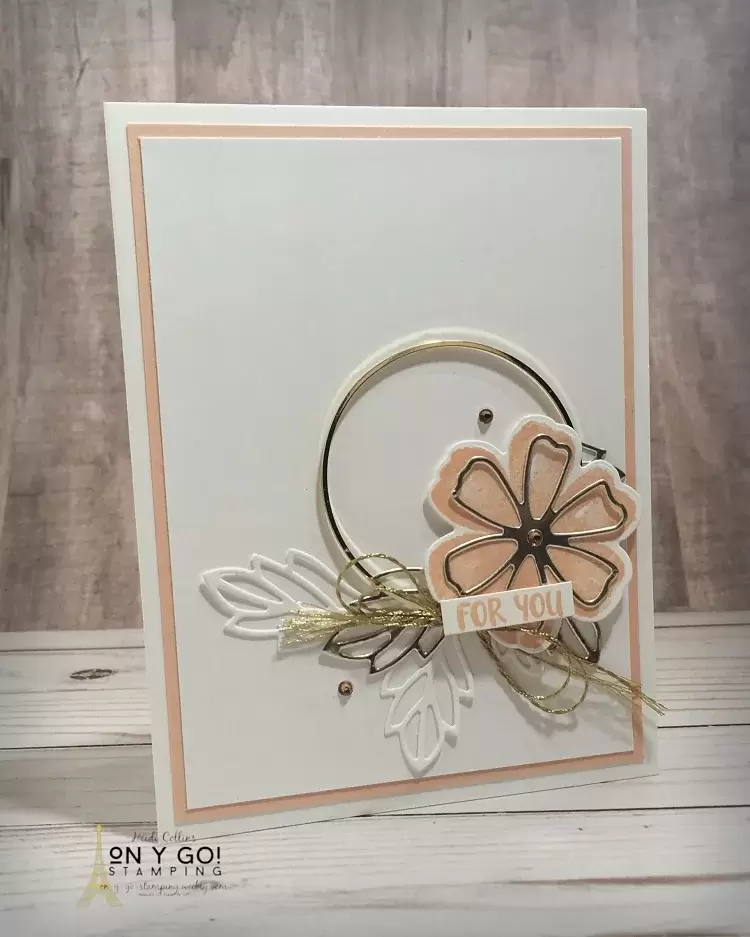 Elegant floral card using the Pretty Perennials stamp set and the Gold Hoops Embellishments.