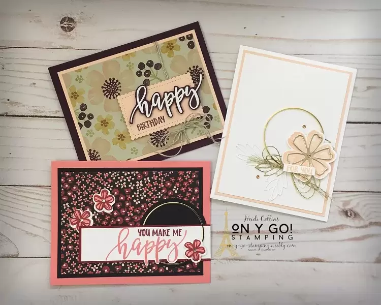 Floral card designs using the Pretty Perennials stamp set and the Gold Hoop embellishments from Stampin' Up!