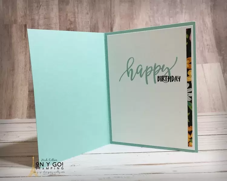 Inside of a floral card using the Pretty Perennial stamp set and Flower and Field patterned paper from Stampin' Up! This paper is free during Sale-A-Bration 2021.