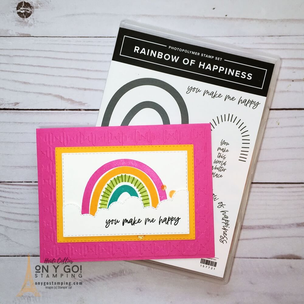 Fun rainbow card design! Make this bright and cheerful card with the NEW Rainbows of Happiness stamp set from Stampin' Up! These stamps will be available in the 2022 January-June Mini Catalog.