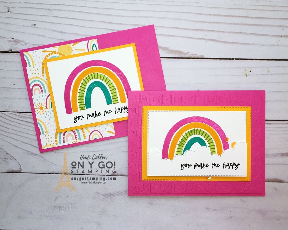 The NEW Rainbows of Happiness stamp set from Stampin' Up! is perfect for making bright and cheery cards to send a little sunshine to someone. This stamp set will be available in the January-June 2022 Mini Catalog.