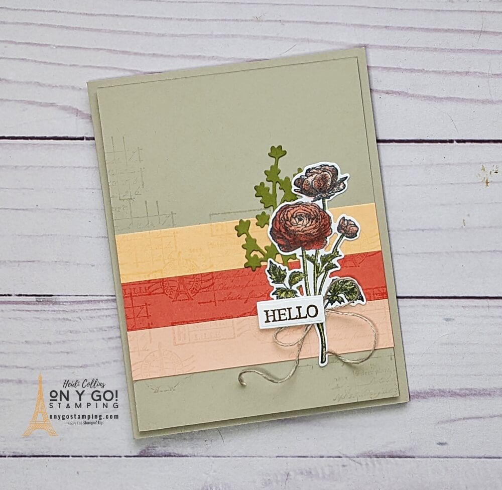 Use a card sketch to create a card quickly with Versamark ink and the Ranunculus stamp set from Stampin' Up!