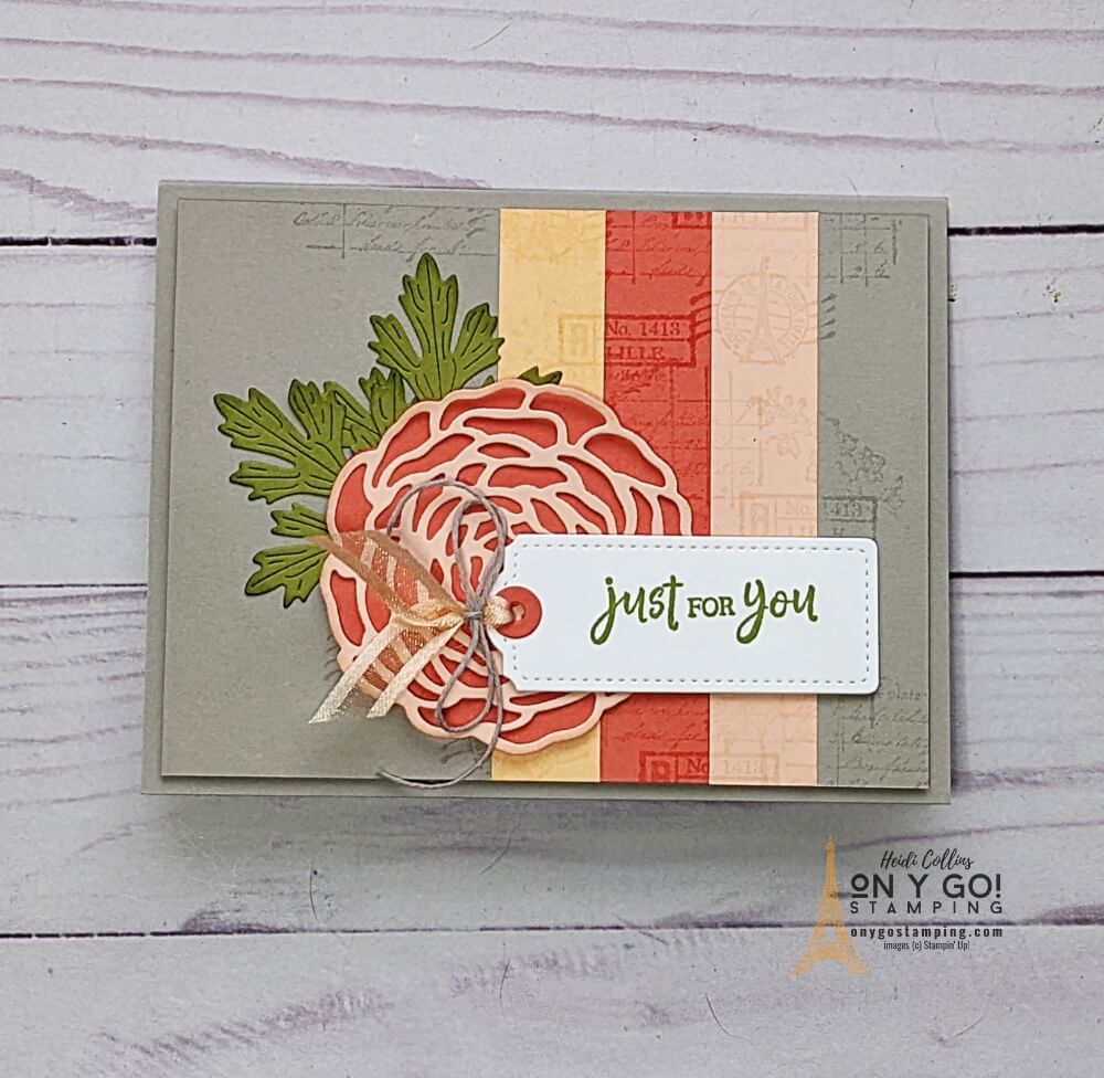 Create a pretty floral card quickly with the Ranunculus stamp set and dies from Stampin' Up! This simple card is based on a card sketch and uses Versamark ink to create a beautiful background.