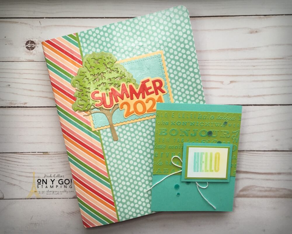 Redo and Rewind with these Retro Projects. A hello card using the classic Poppin' Pastels technique and a covered composition notebook made with patterned paper and ModPodge. What could be more retro?